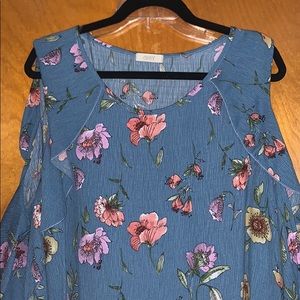 Cold shoulder blue floral shirt